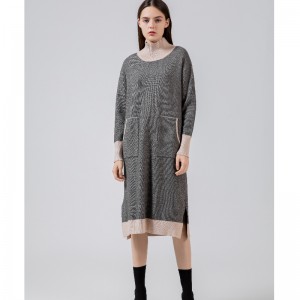 Modny Trend Dress Casual Joker Dress Hemp High Collar Dress 68017